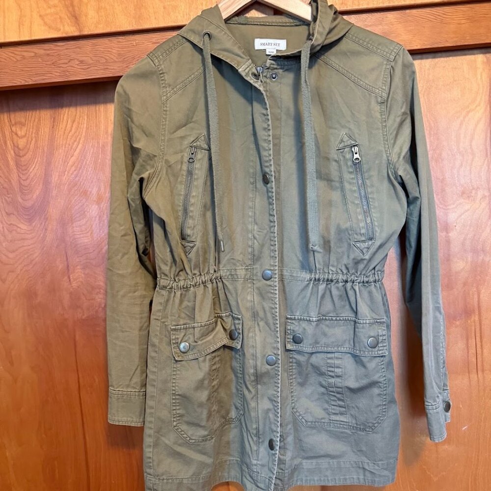 Olive Green Utility Jacket with Hood